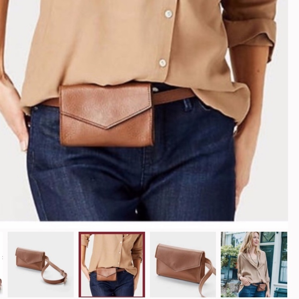 New - J Jill envelope belt soft leather in dark cognac - Picture 4 of 7